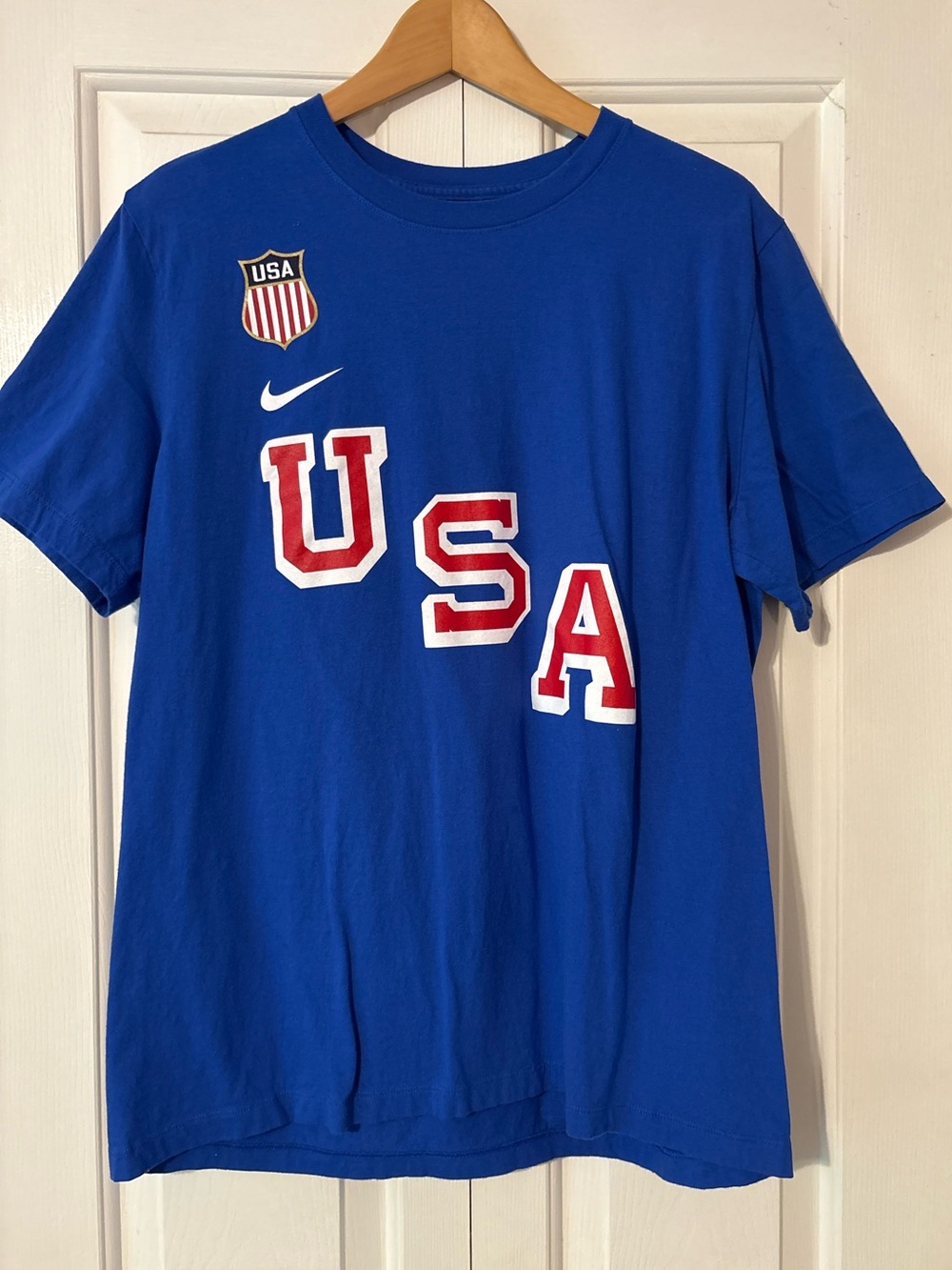 Nike Matt Tkachuk USA Gold Medal Hockey Blue Graphic Tee - Large